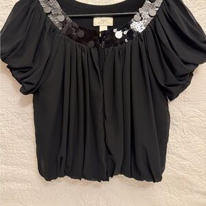 LOFT Black Blouse with Silver Sequin Accents